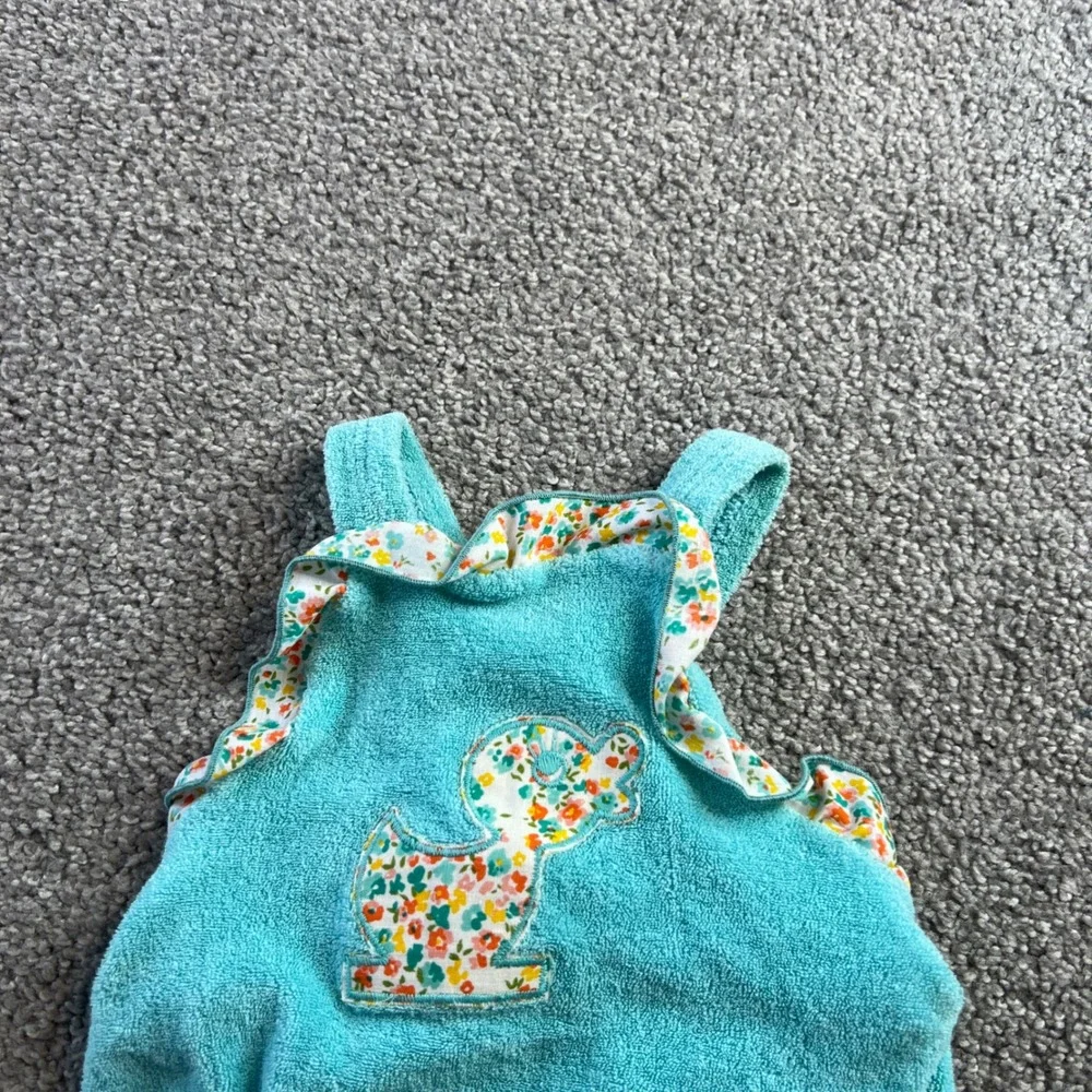 vintage romper bubble infant small 0-3m Teal Terry Cloth Duck Applique 80s‎ USA
